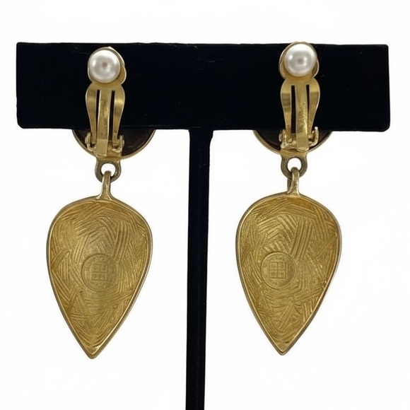 Vintage Givenchy Brushed Gold Earrings - Picture 9 of 11